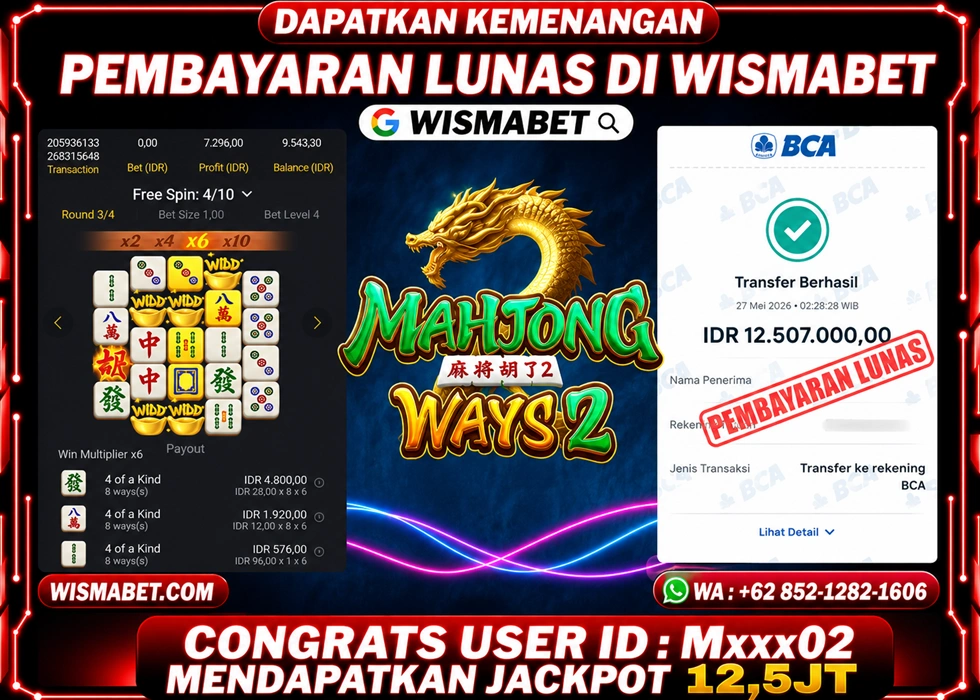 WISMABET - BUKTI KEMENANGAN Mahjong Ways 2 Rp12,500,000,- LUNAS